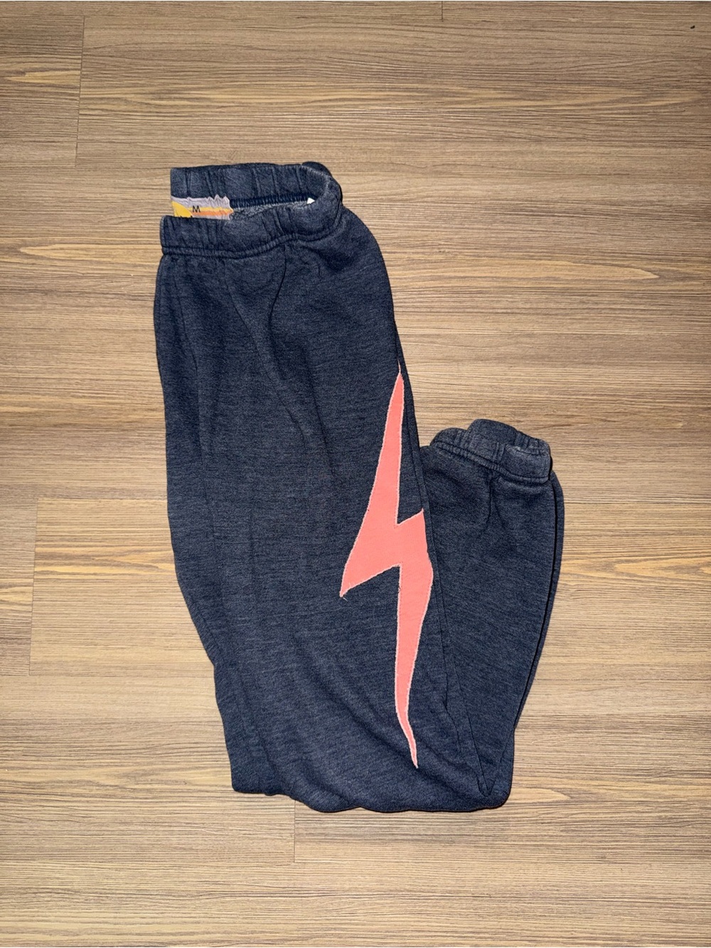 Aviator Nation Black Joggers with Coral Lightning Bolt Accent